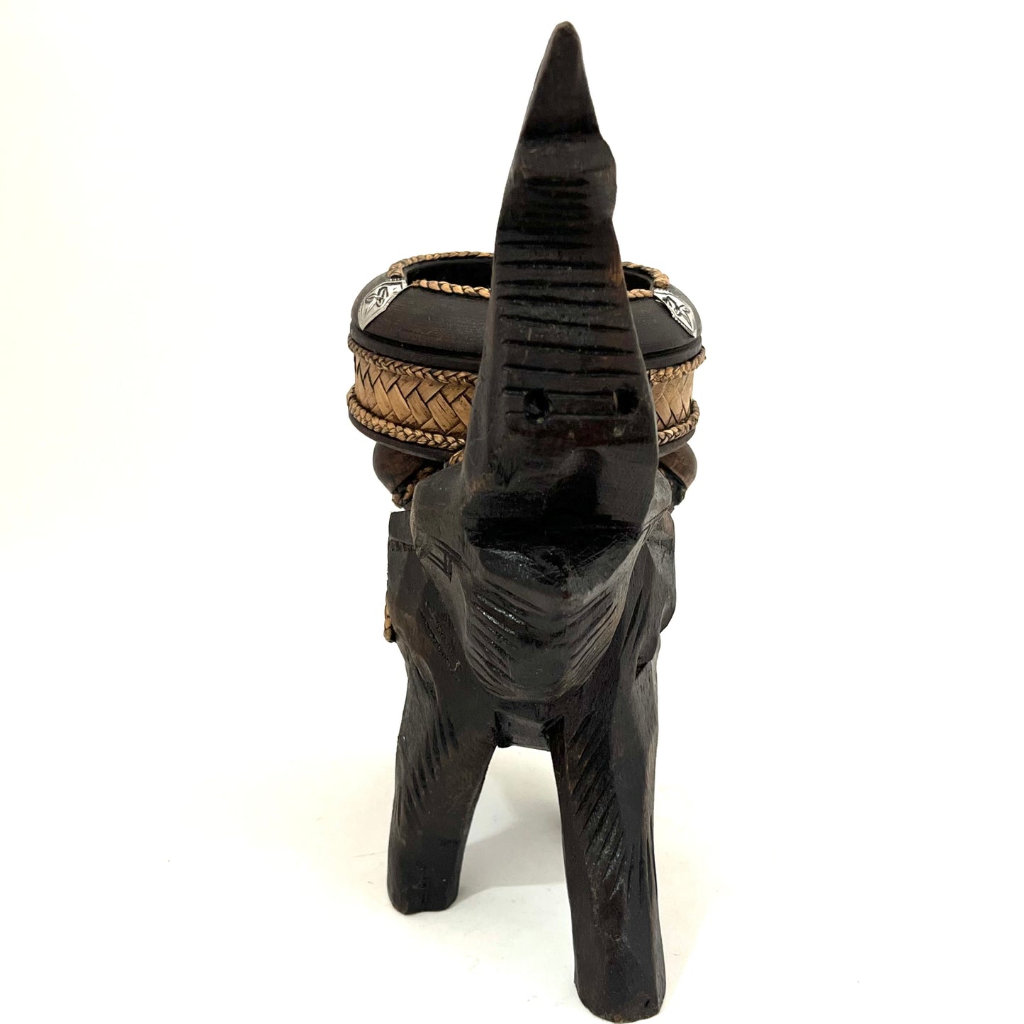 ゾウ木彫りラウンド灰皿 ハンドメイド スタンドアップ