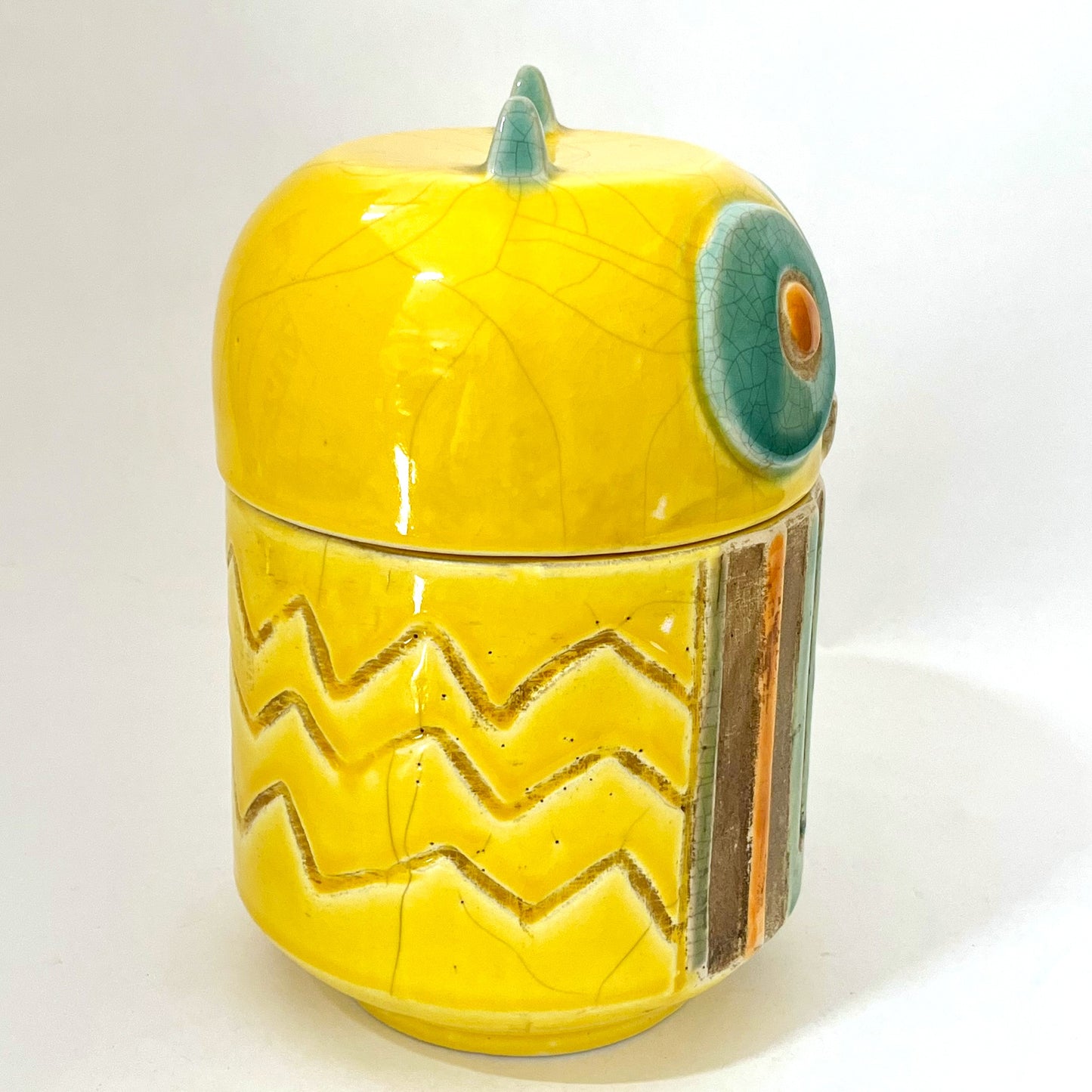 フクロウ蓋つき小物入れ アジアン陶器