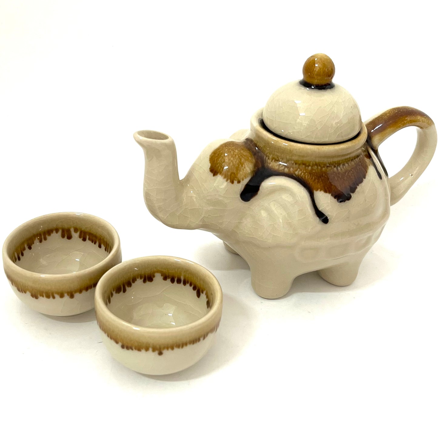 ゾウのティーポットセット アジアン陶器 アイボリー