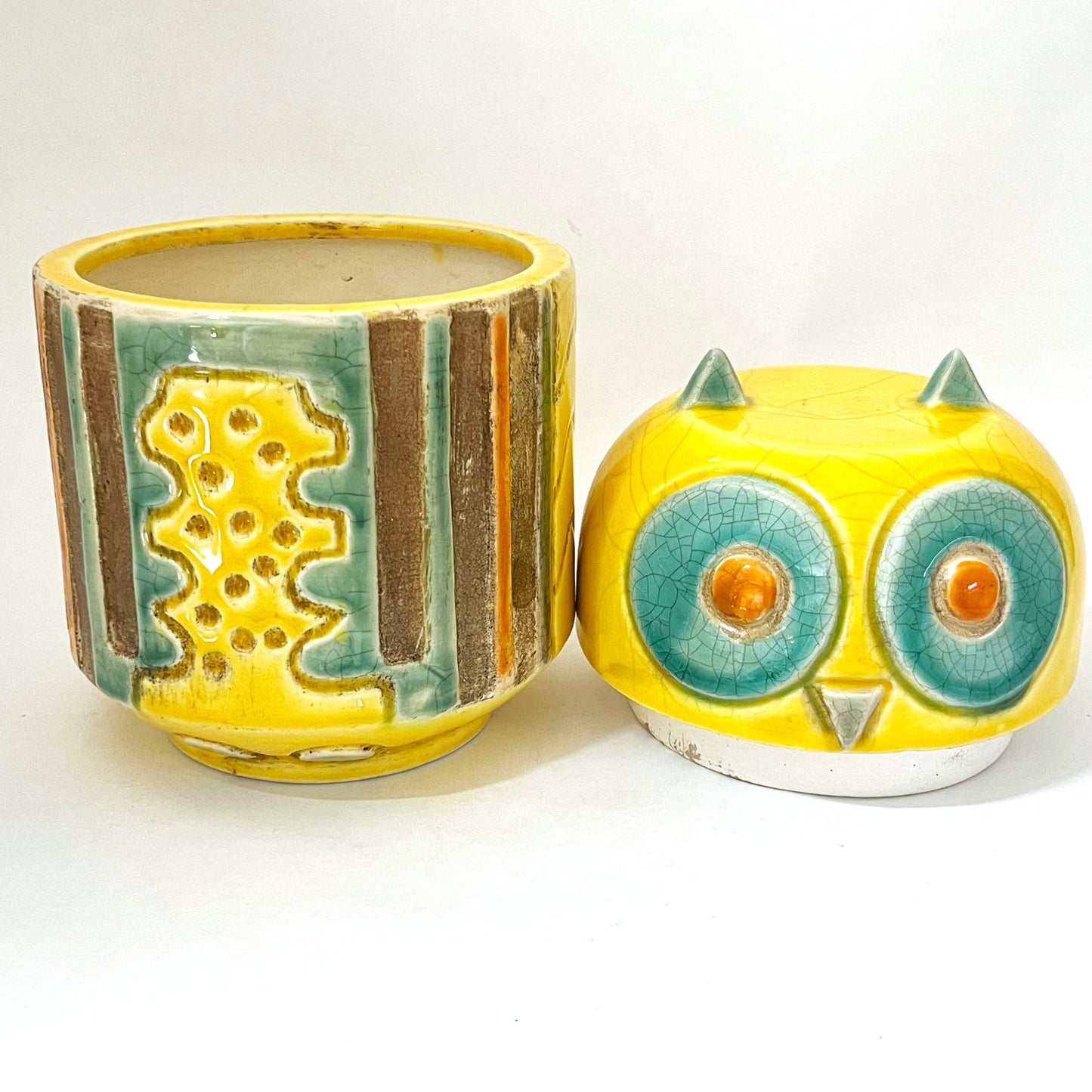 フクロウ蓋つき小物入れ アジアン陶器