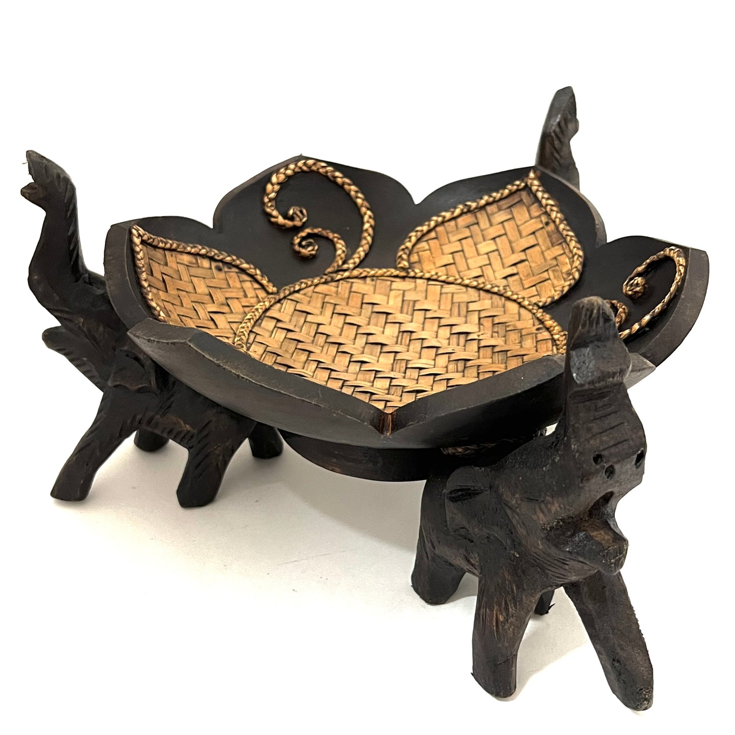 ゾウ木彫りオブジェクト(小) ハンドメイド フラワー