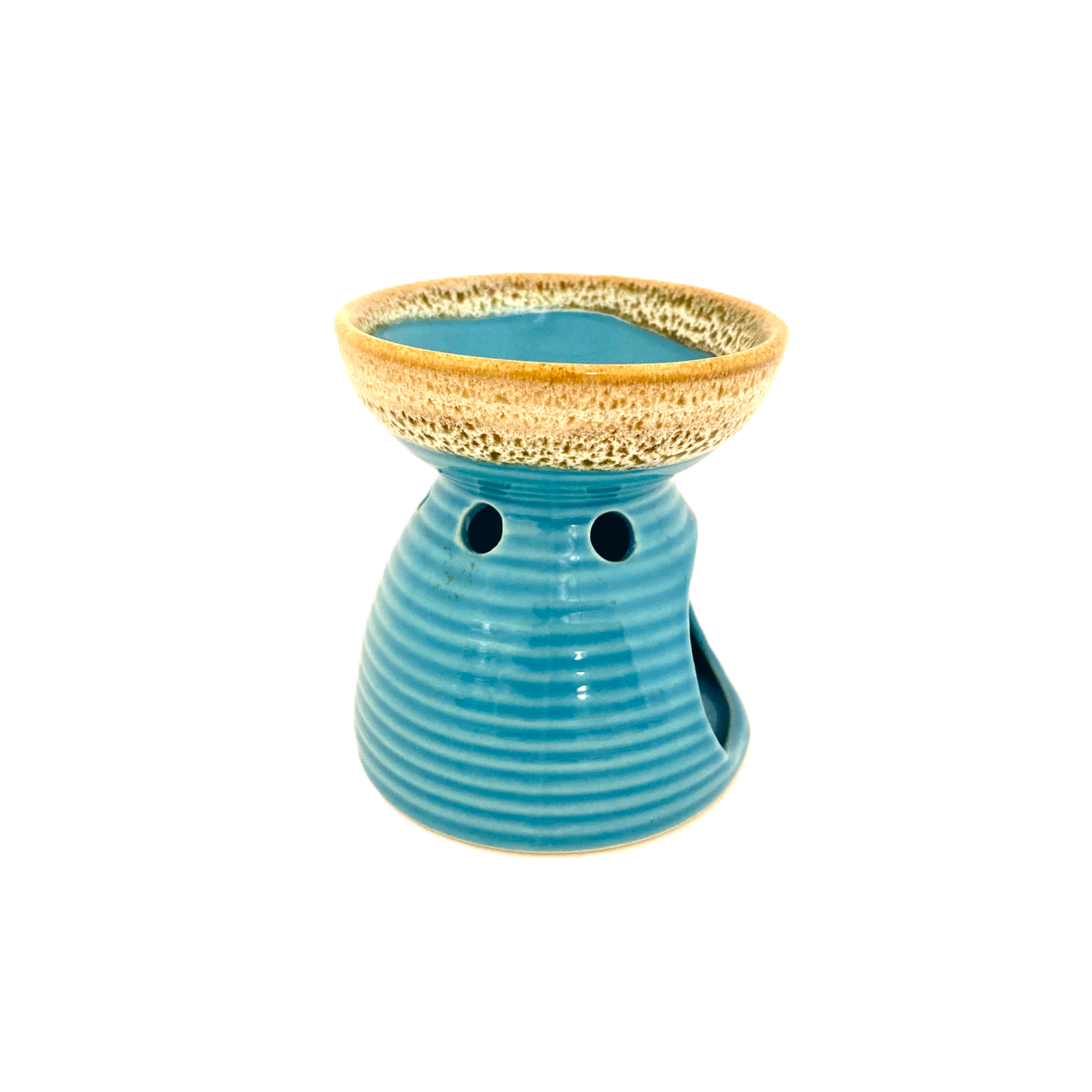 アロマポット スカイブルー×ブラウン アジアン陶器