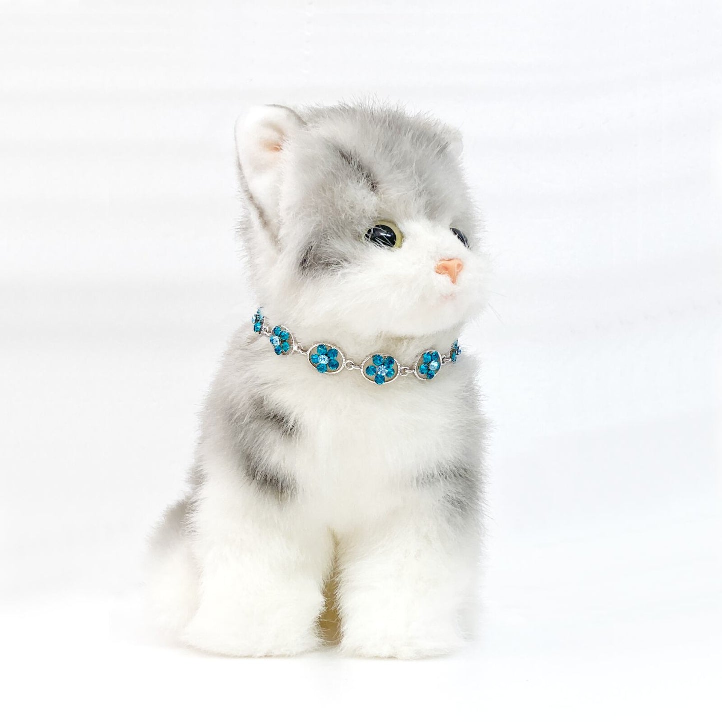 ペットアクセサリー 超小型犬 子犬 子猫 シルバー×ブルー お花