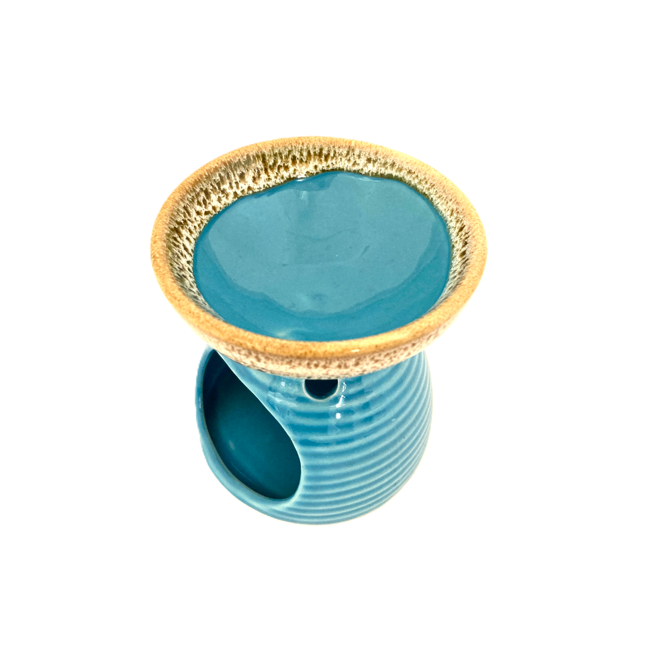 アロマポット スカイブルー×ブラウン アジアン陶器
