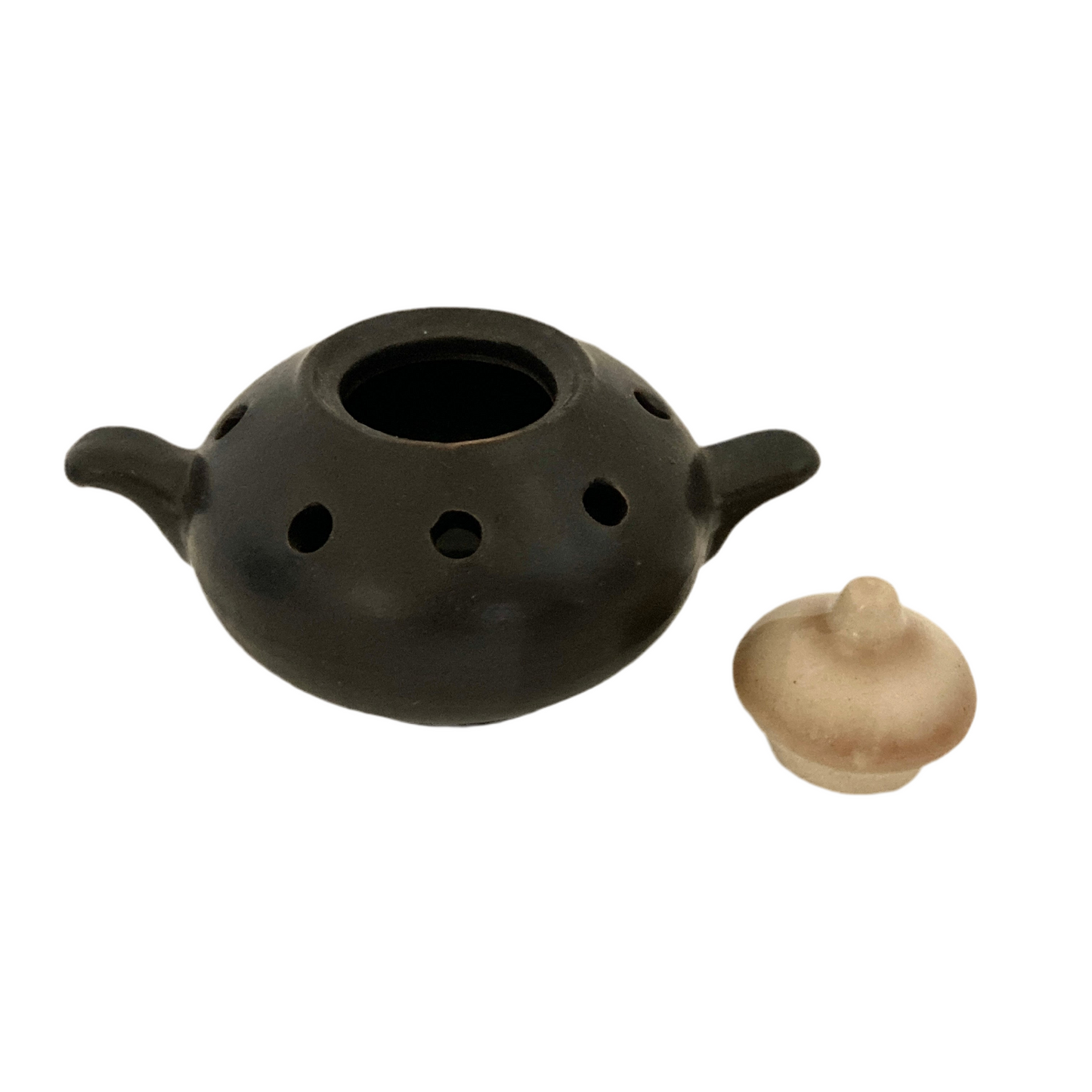 お香炉 ベトナム陶器 ブラック×翡翠色