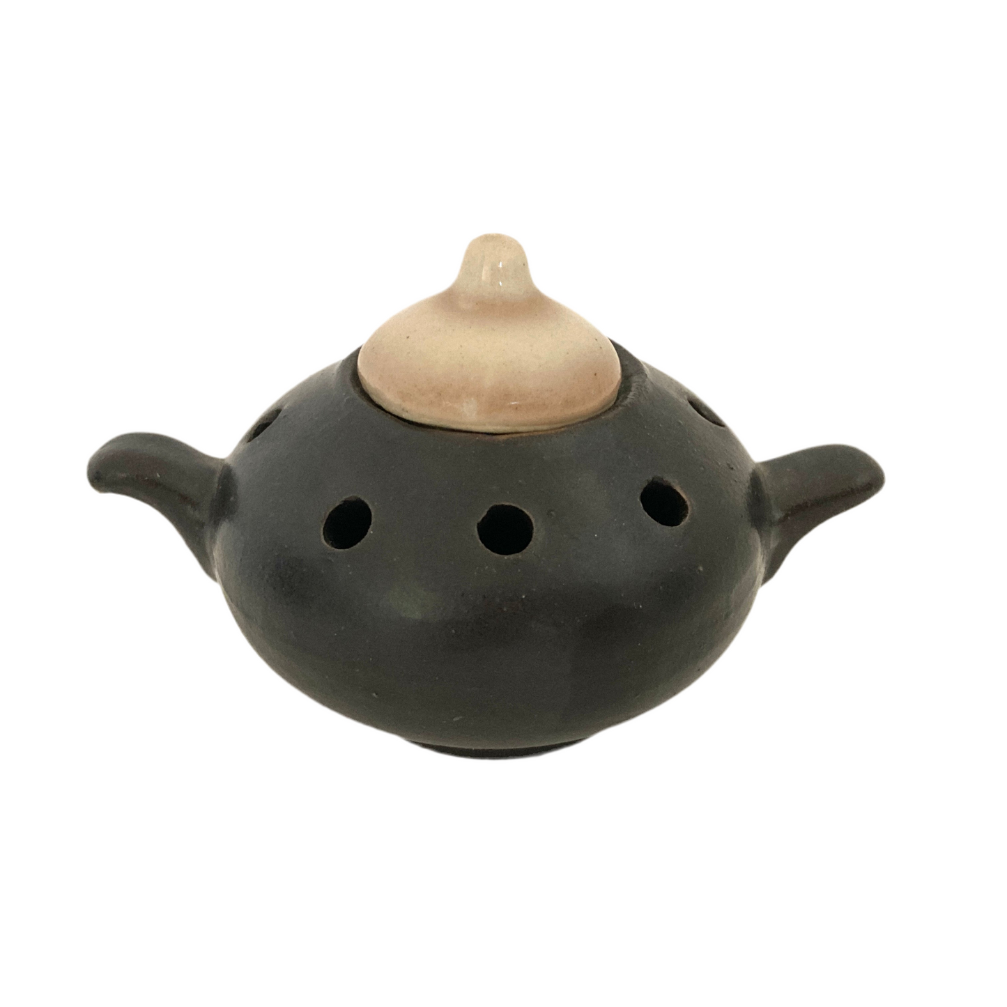 お香炉 ベトナム陶器 ブラック×翡翠色