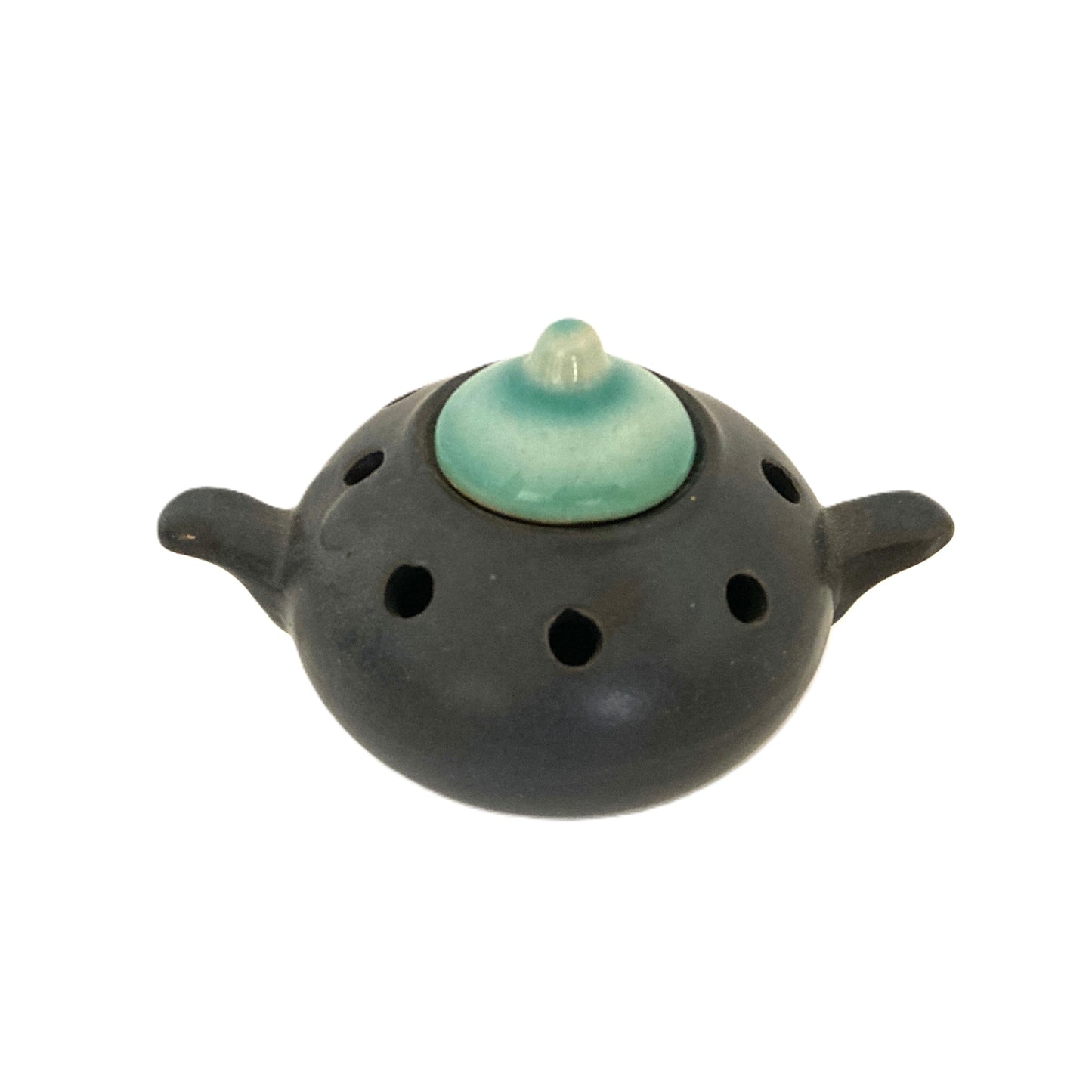お香炉 ベトナム陶器 ブラック×青緑色