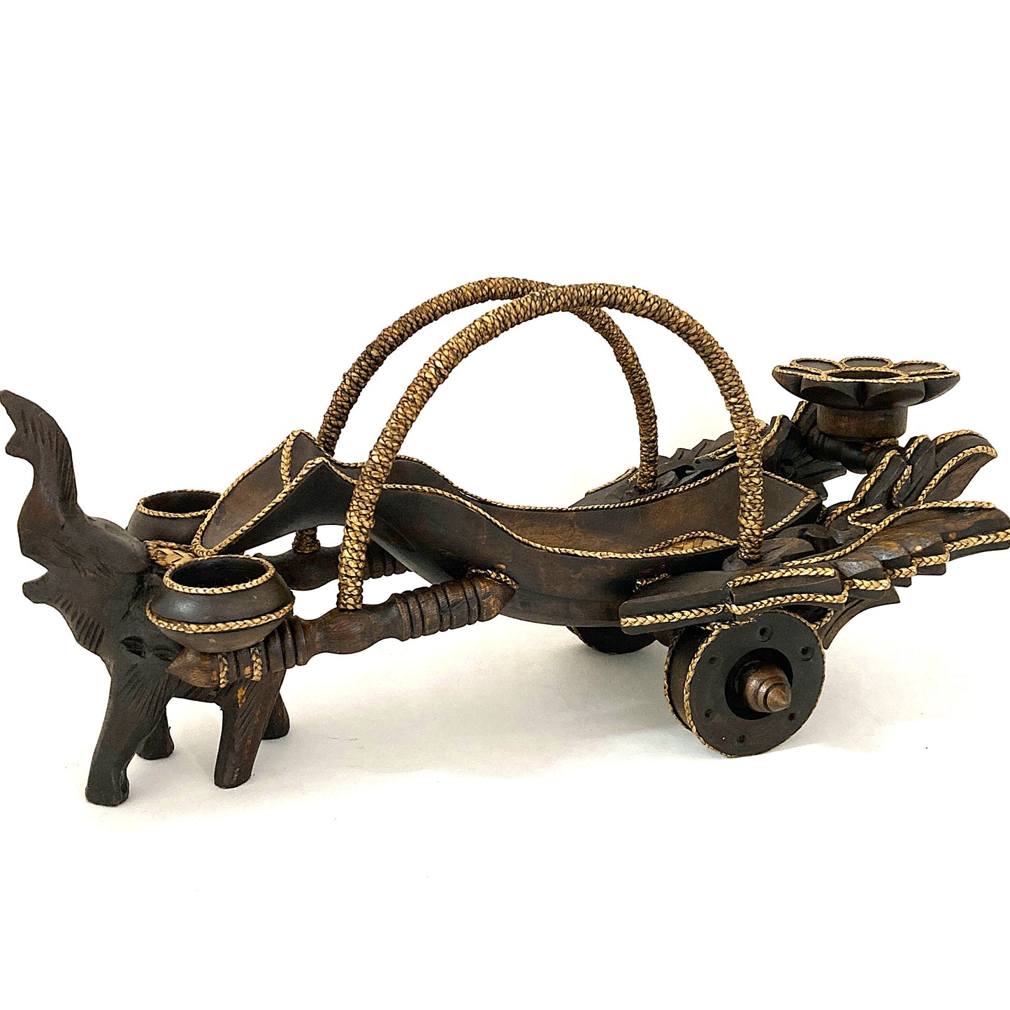 ゾウ木彫りワインラック ハンドメイド フラワー車