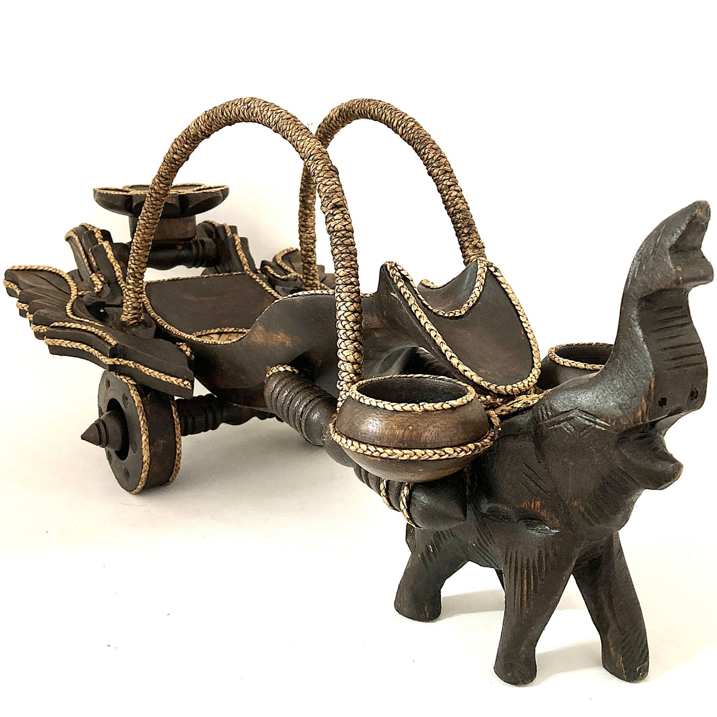 ゾウ木彫りワインラック ハンドメイド フラワー車