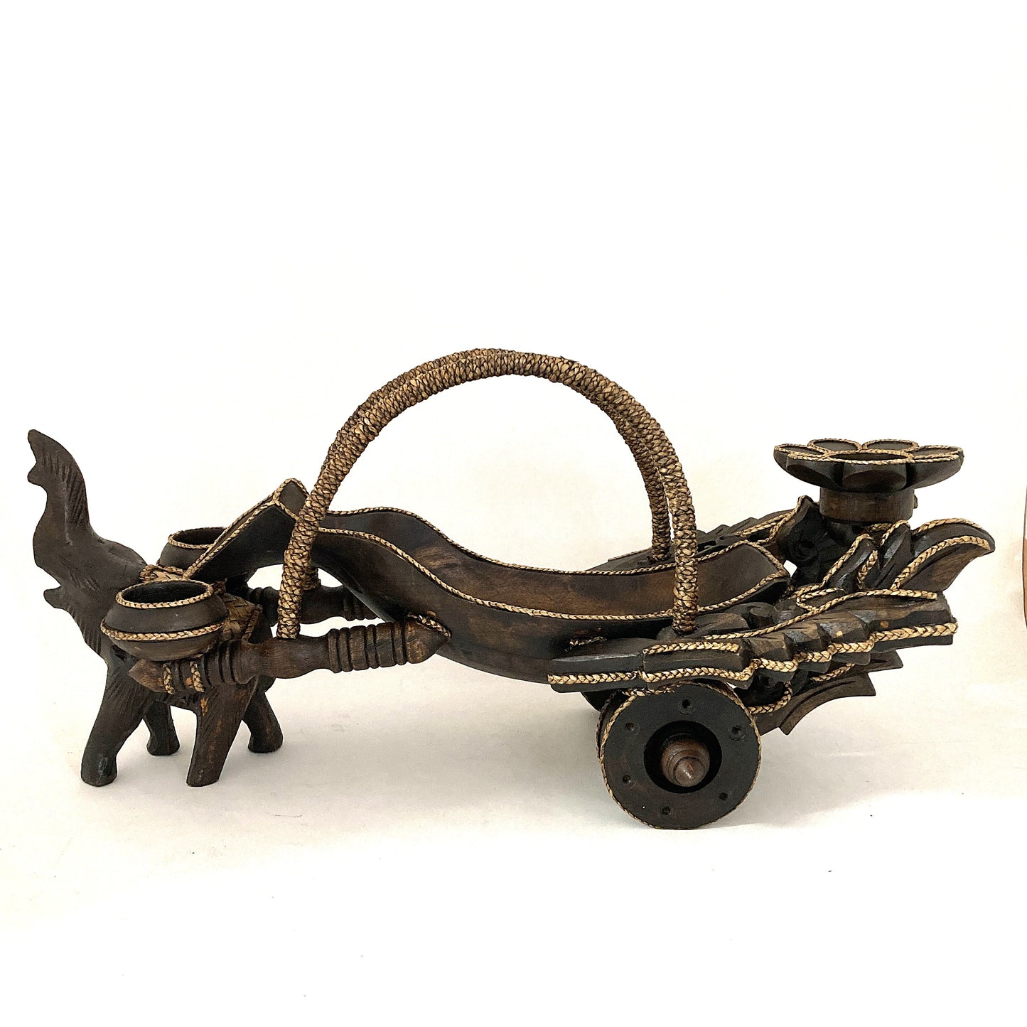 ゾウ木彫りワインラック ハンドメイド フラワー車