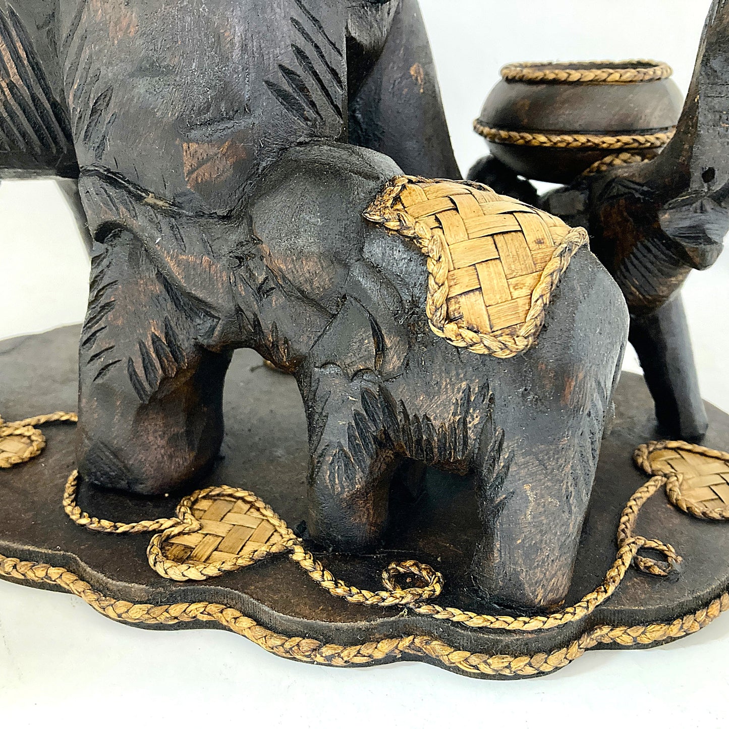 ゾウ木彫りワインラック ハンドメイド 親子