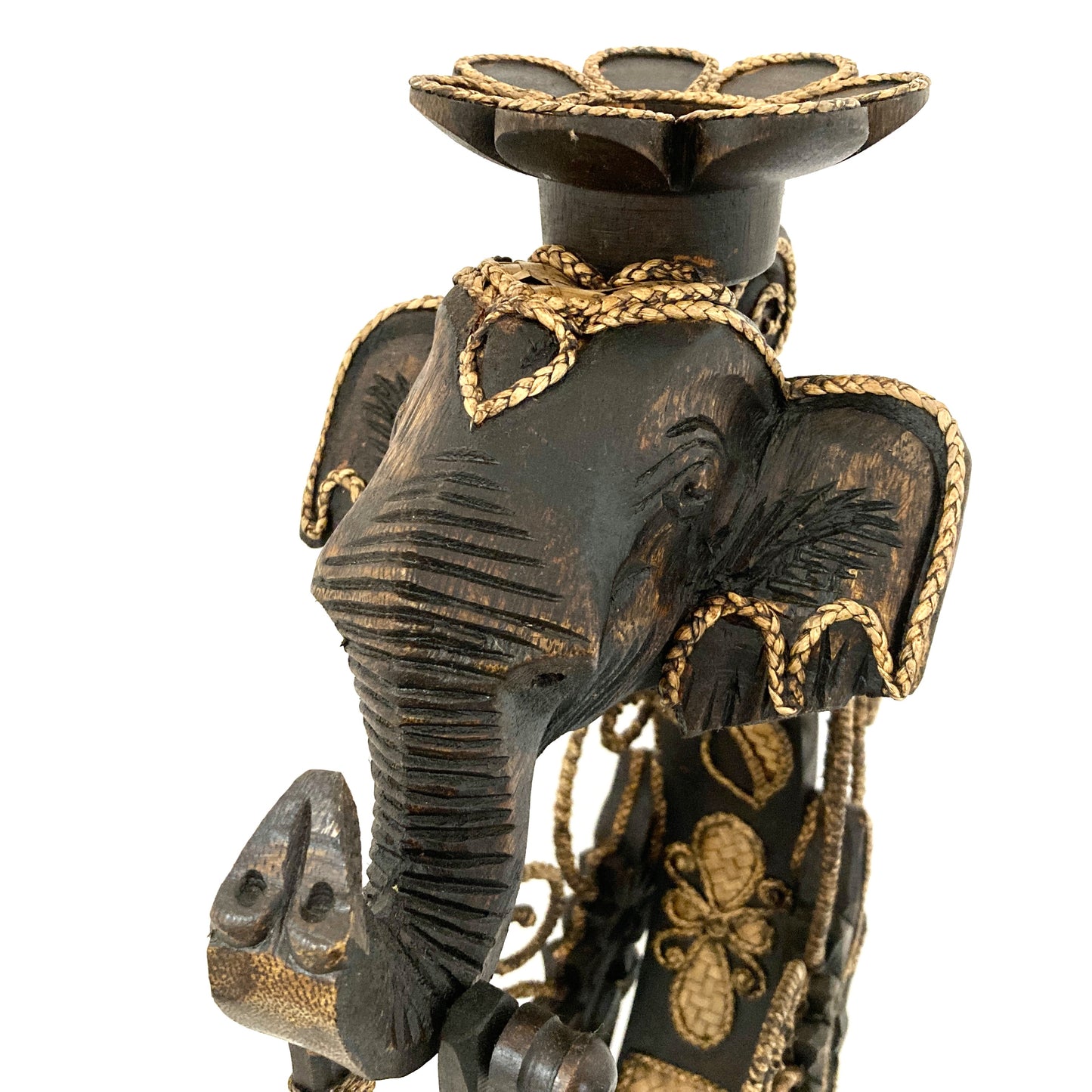 ゾウ木彫りワインラック ハンドメイド フラワー
