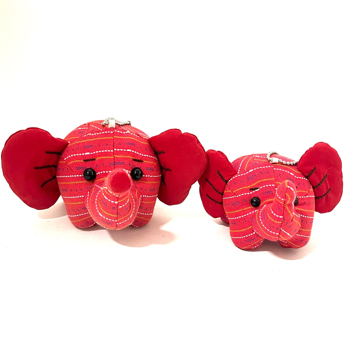 ゾウの親子マスコットキーホルダー 2体セット ハンドメイド レッド
