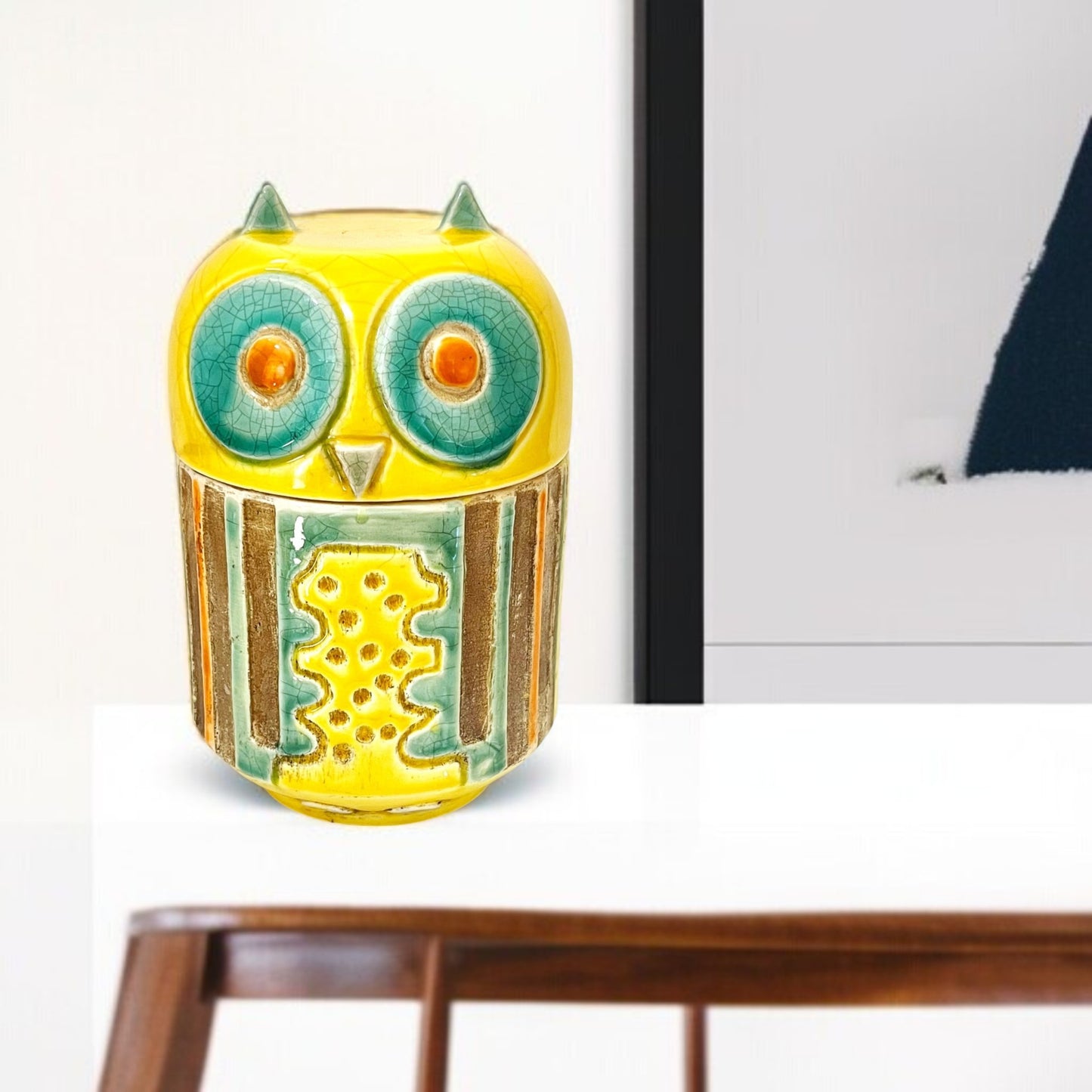 フクロウ蓋つき小物入れ アジアン陶器