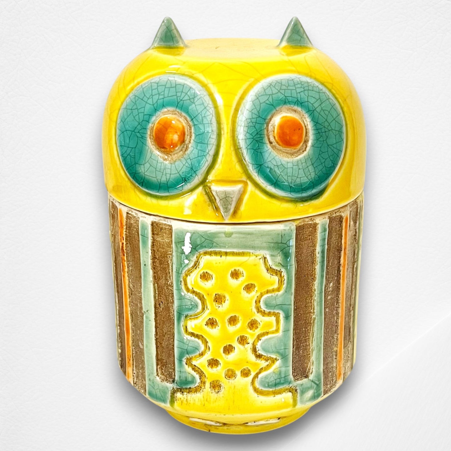 フクロウ蓋つき小物入れ アジアン陶器
