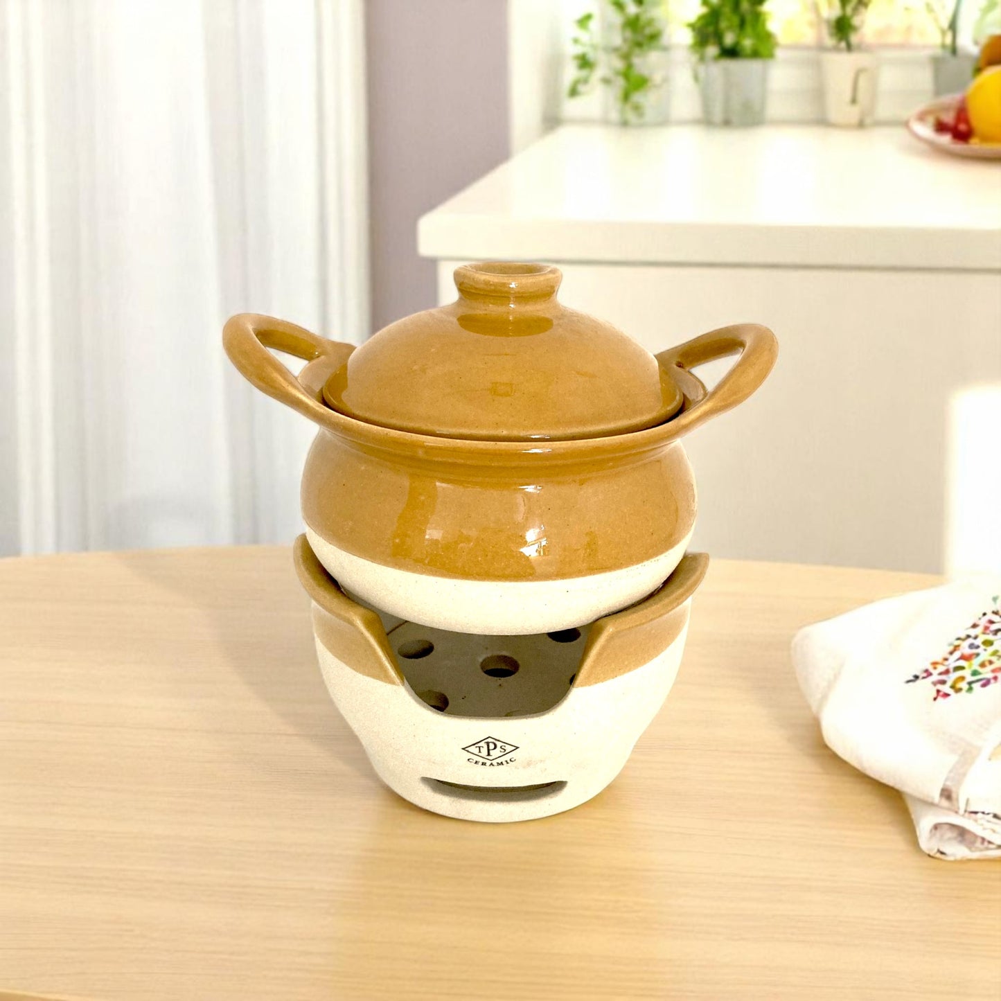 TPS CERAMIC 土鍋 コンロセット(キャメル)