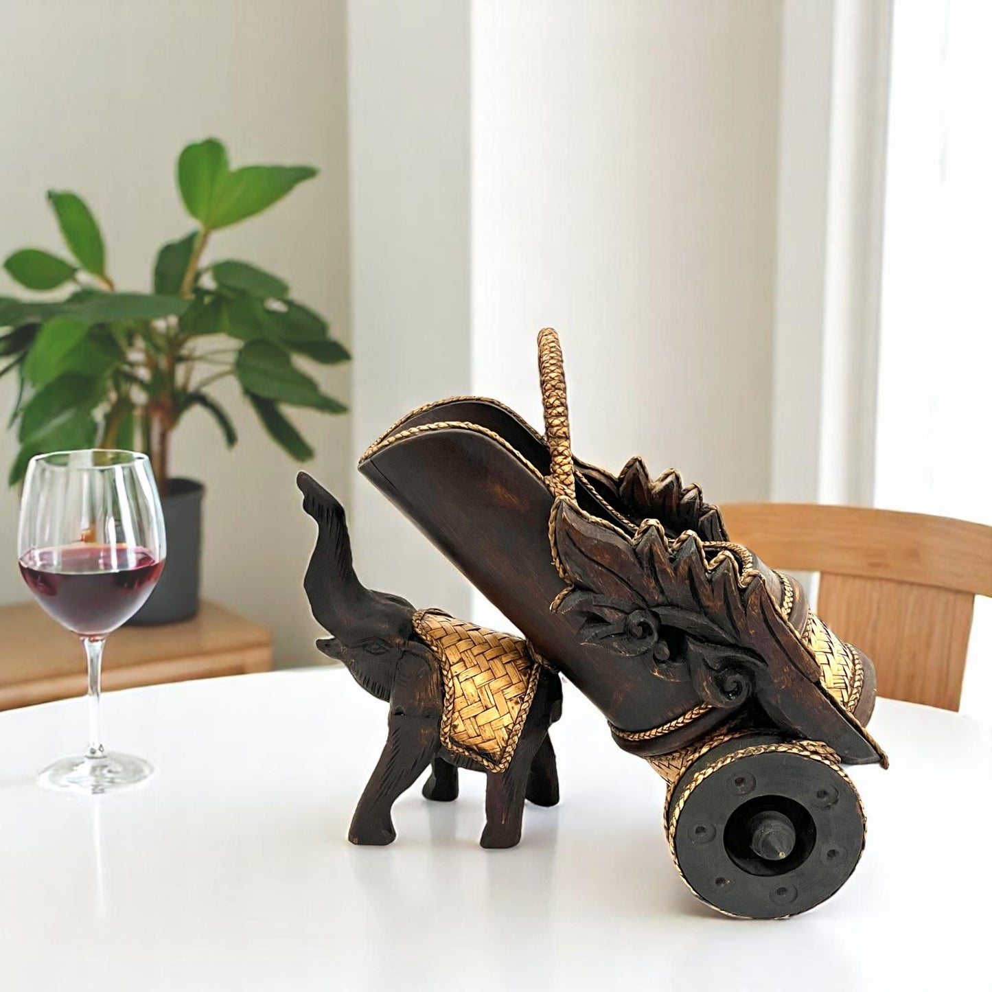 ゾウ木彫りワインラック ハンドメイド ストレージ車