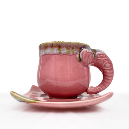 ゾウのカップ＆ソーサー　アジアン陶器　ピンク