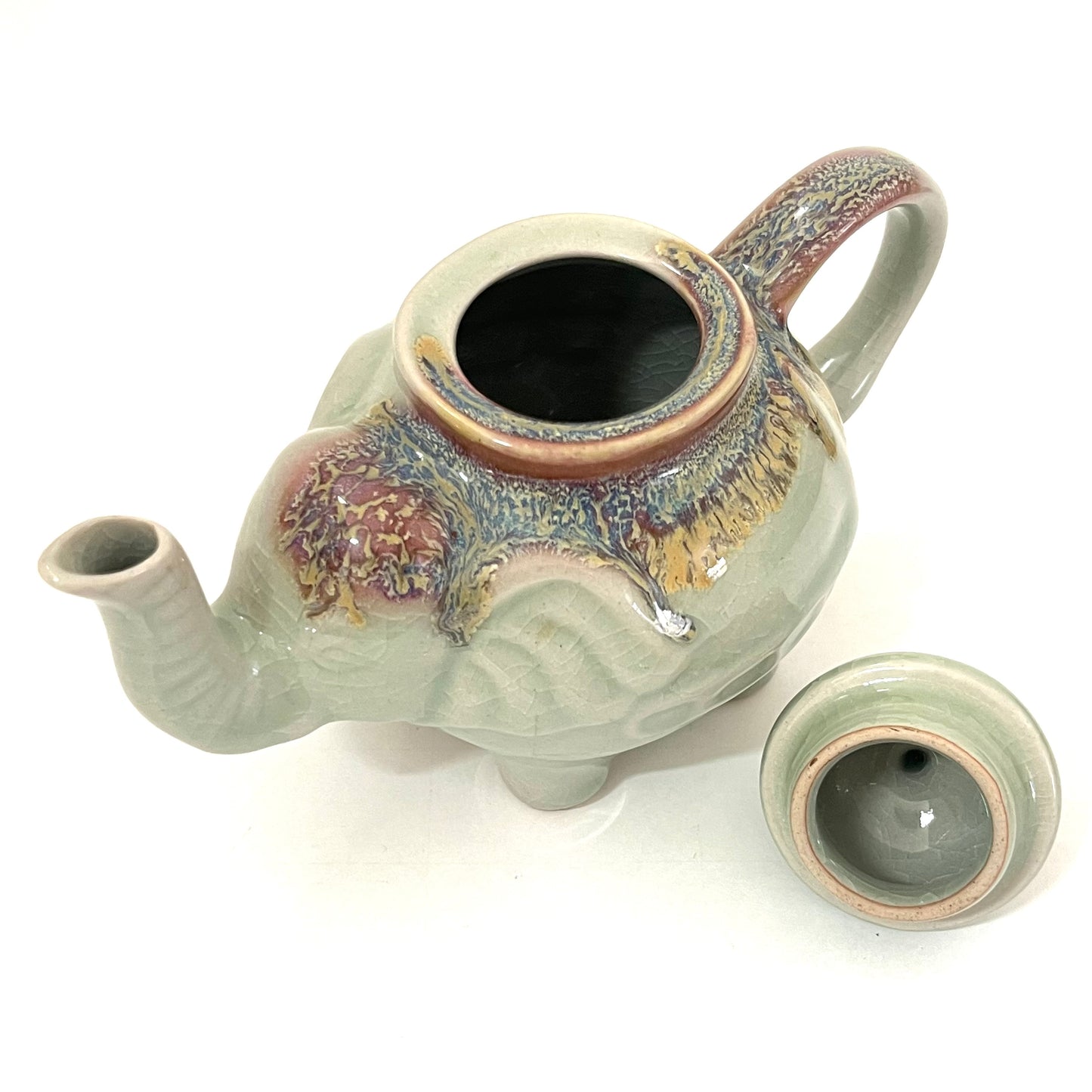 ゾウのティーポットセット　アジアン陶器　ライトグリーン