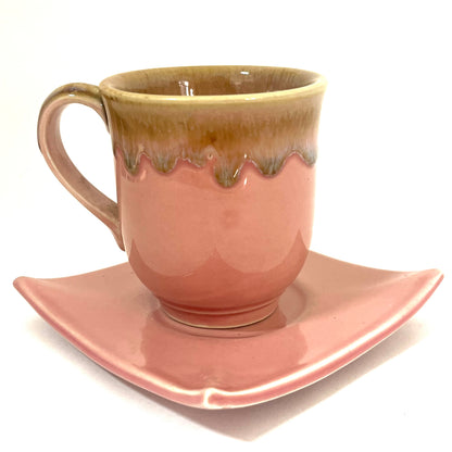 カップ＆ソーサ　アジアン陶器　ピンク　