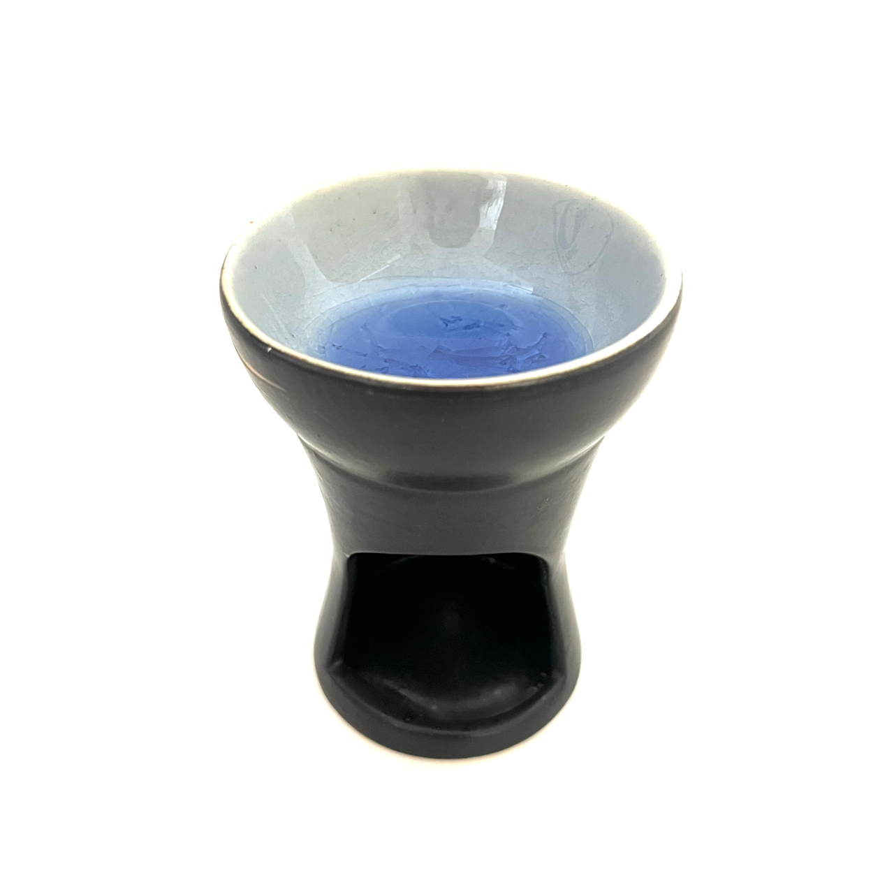 キャンドル式アロマポット ベトナム陶器　ブラック×ブルー