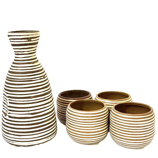 とっくりおちょこ酒器セット おちょこ４個　ブラウン
