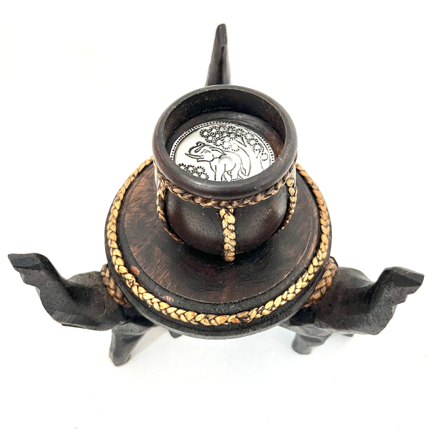 ゾウ木彫りキャンドルホルダー　ハンドメイド　