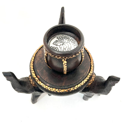 ゾウ木彫りキャンドルホルダー　ハンドメイド　