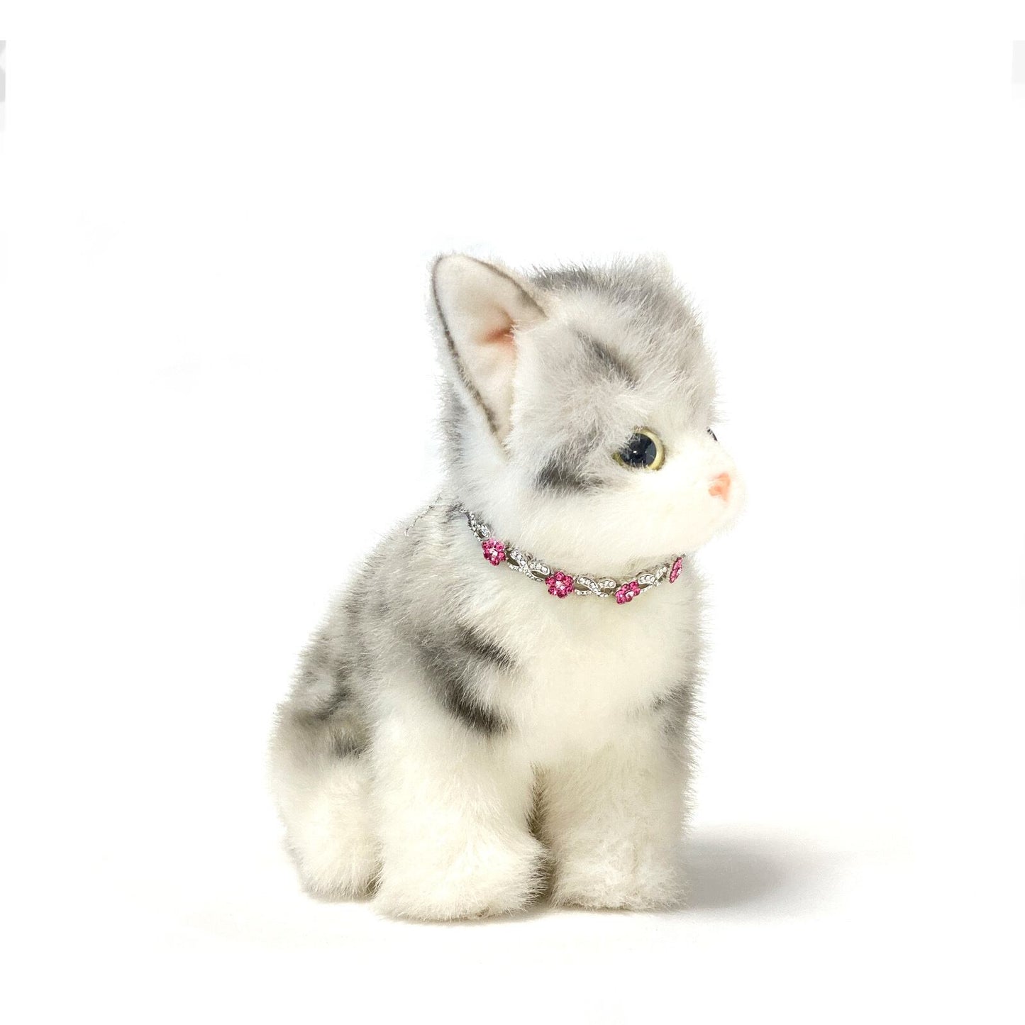 ペットアクセサリー　超小型犬　子犬　子猫　シルバー×ピンク　お花