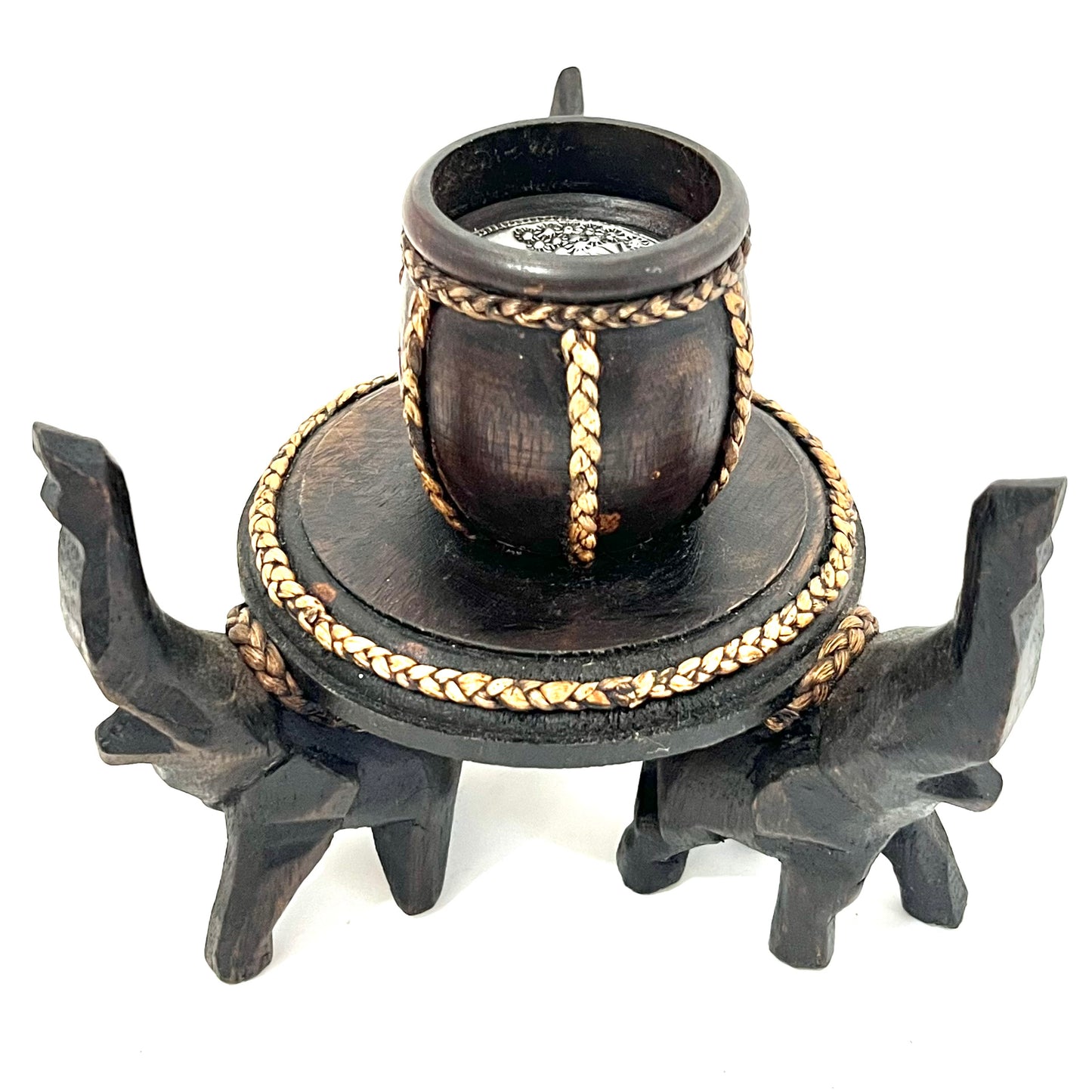 ゾウ木彫りキャンドルホルダー　ハンドメイド　