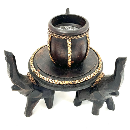 ゾウ木彫りキャンドルホルダー　ハンドメイド　
