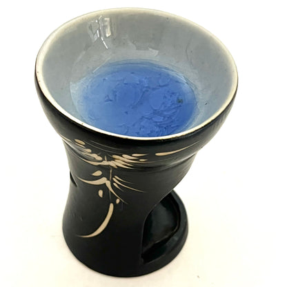 キャンドル式アロマポット ベトナム陶器　ブラック×ブルー