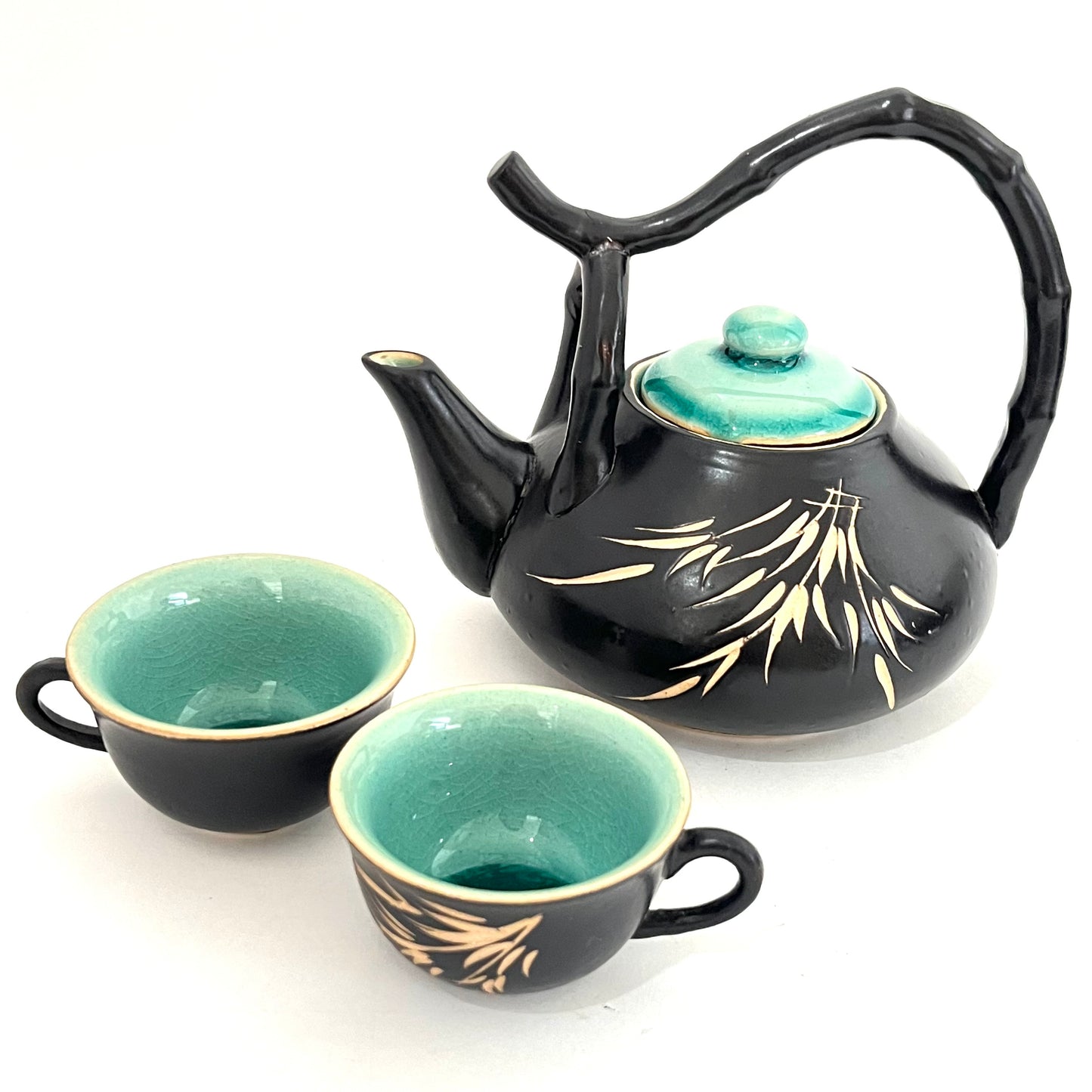 急須茶器セット　ベトナム陶器　ブラック