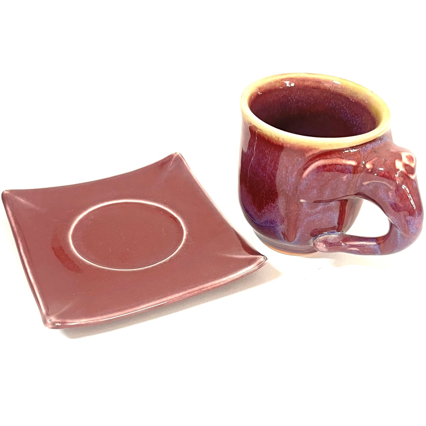 ゾウのカップ＆ソーサ　アジアン陶器　レンガ