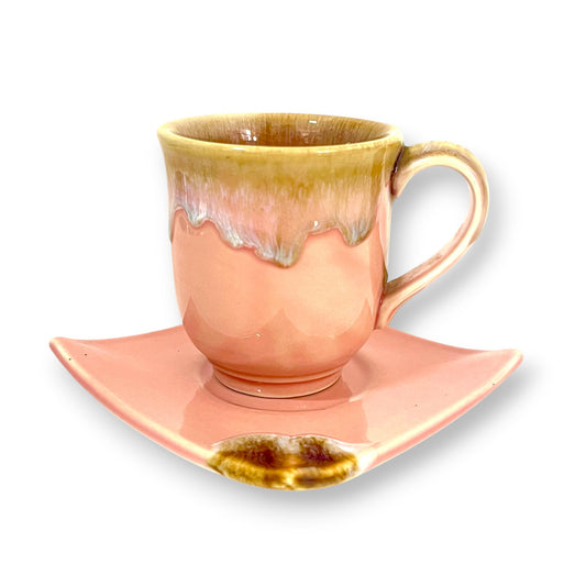 カップ＆ソーサ　アジアン陶器　ピンク　