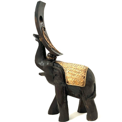 ゾウ木彫りワインラック　ハンドメイド　リーフ　
