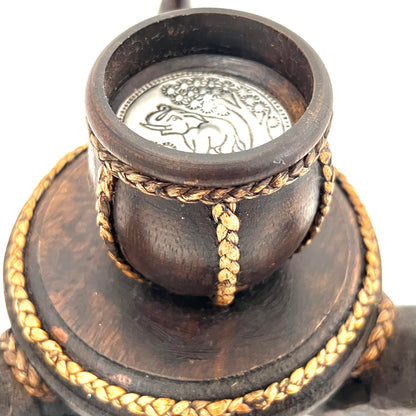 ゾウ木彫りキャンドルホルダー　ハンドメイド　