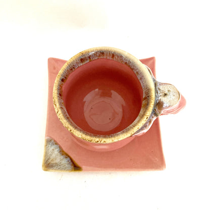 ゾウのカップ＆ソーサー　アジアン陶器　ピンク