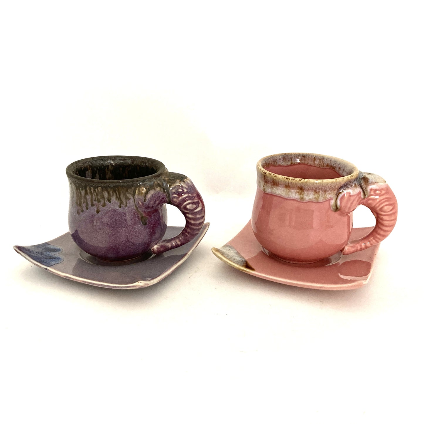 ゾウのカップ＆ソーサー　アジアン陶器　ピンク