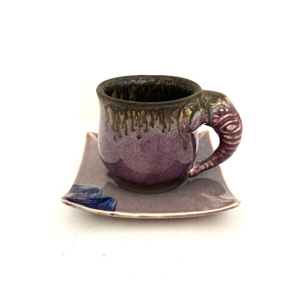 ゾウのカップ＆ソーサ　アジアン陶器　パープル