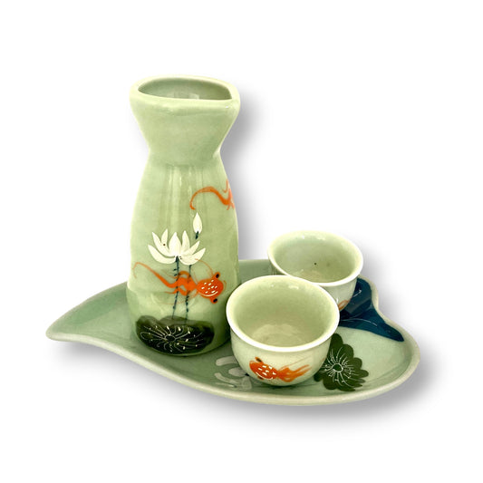 とっくりおちょこ酒器セット　ベトナム陶器　金魚
