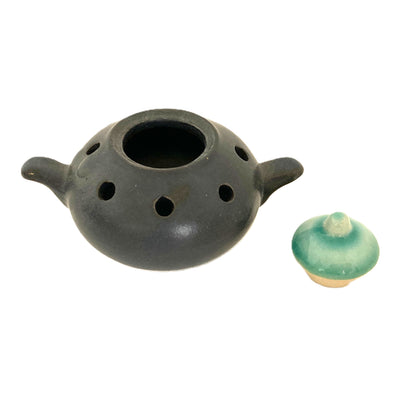 お香炉　ベトナム陶器　ブラック×青緑色　