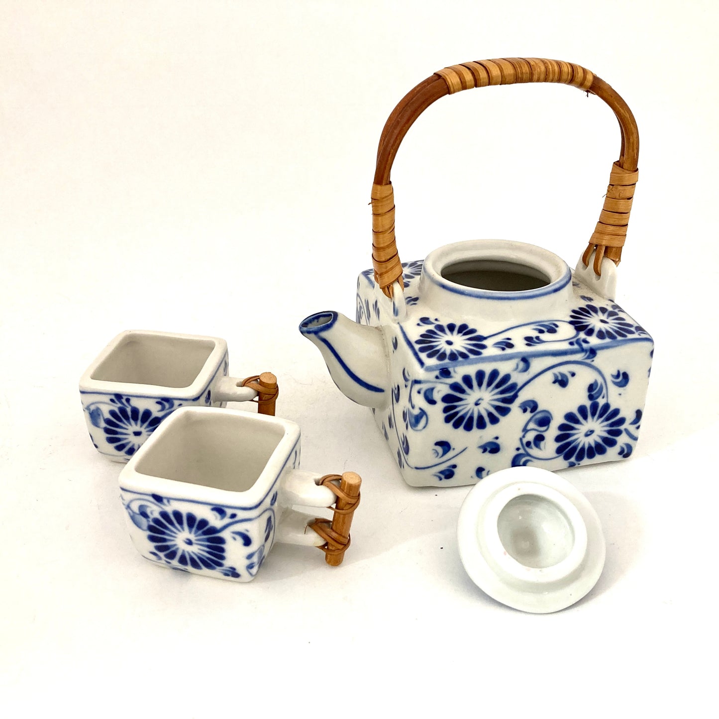 ティーポット＆ミニカップセット　ブルーホワイト　ベトナム陶器