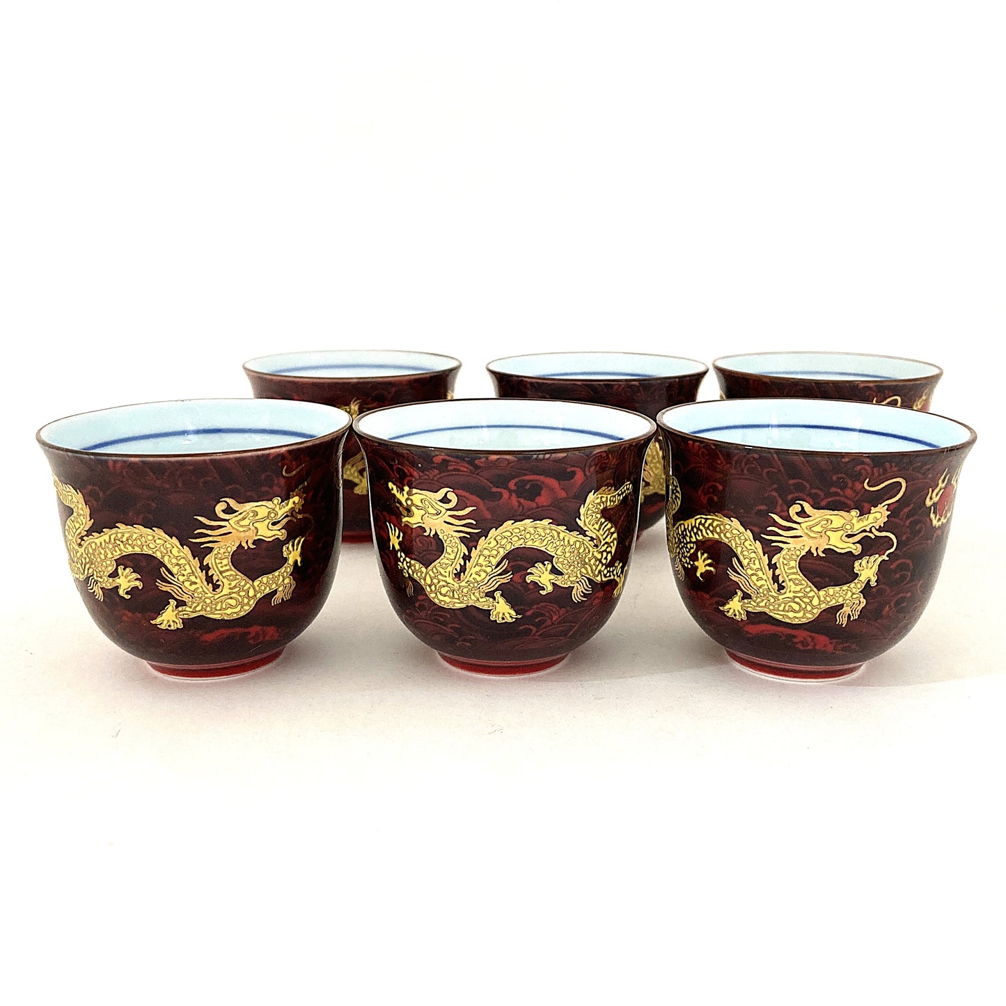 ドラゴンのティーカップポットセット　レッド　アジアン陶器