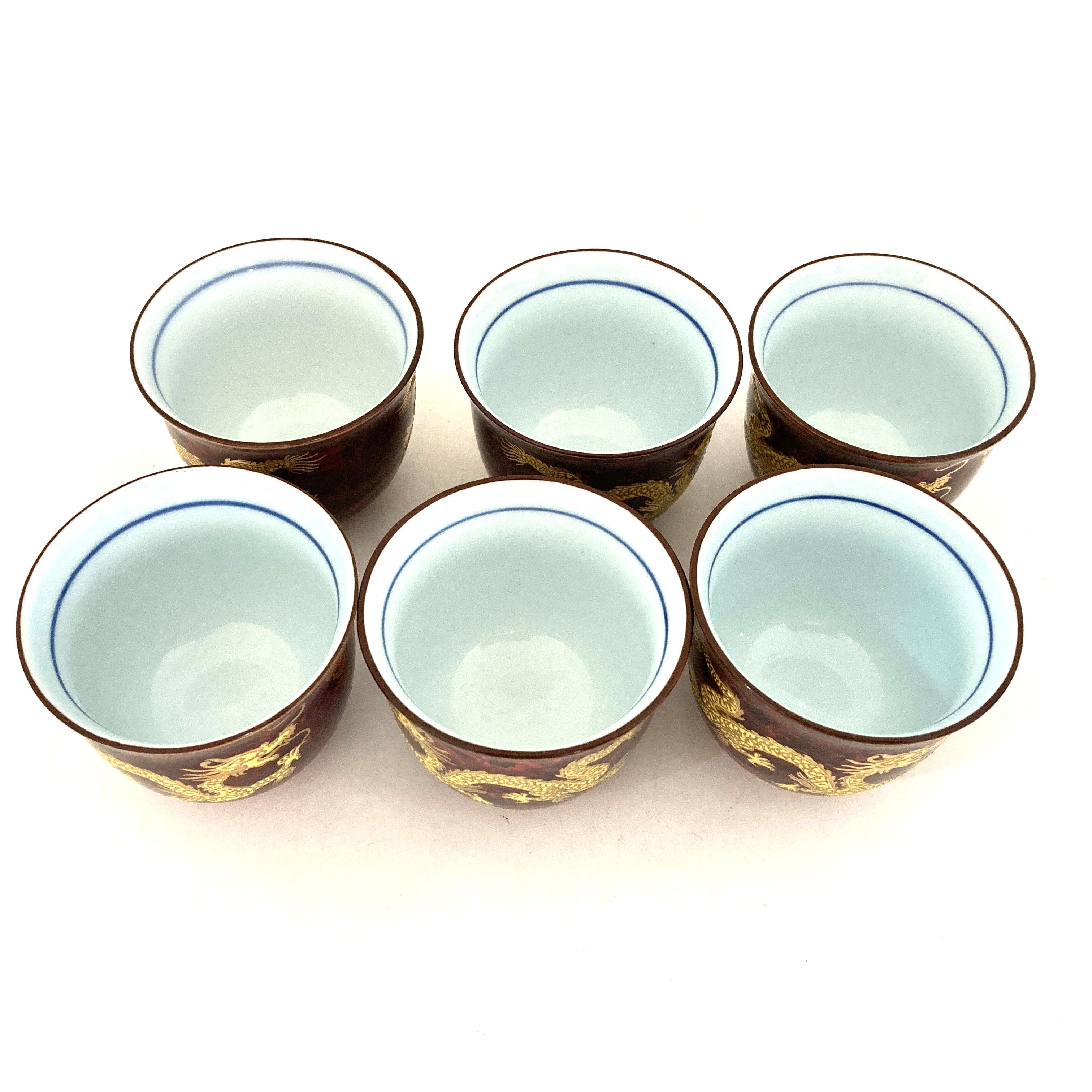 ドラゴンモチーフ 陶器ポット ドラゴンのティーカップポットセット レッド アジアン陶器