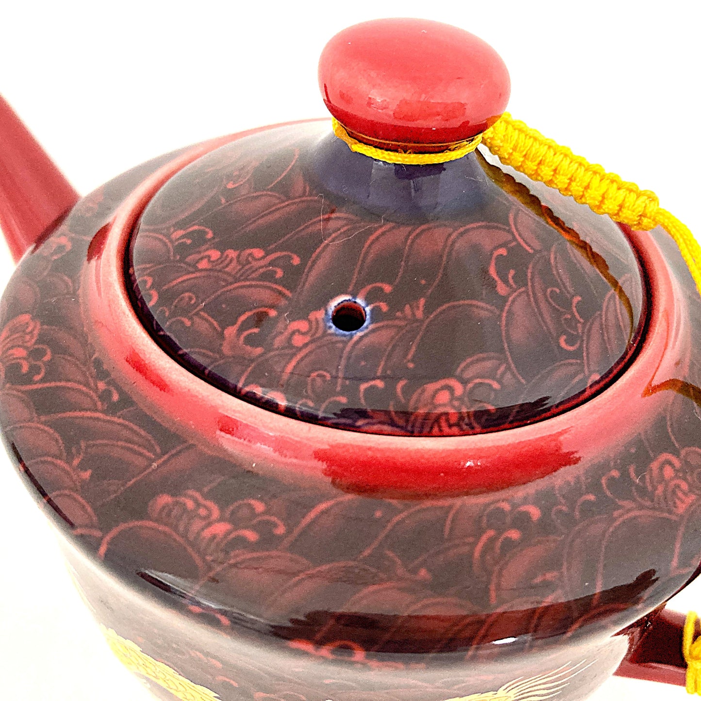 ドラゴンのティーカップポットセット　レッド　アジアン陶器