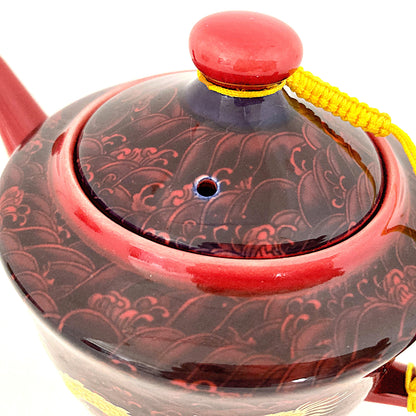 ドラゴンのティーカップポットセット　レッド　アジアン陶器