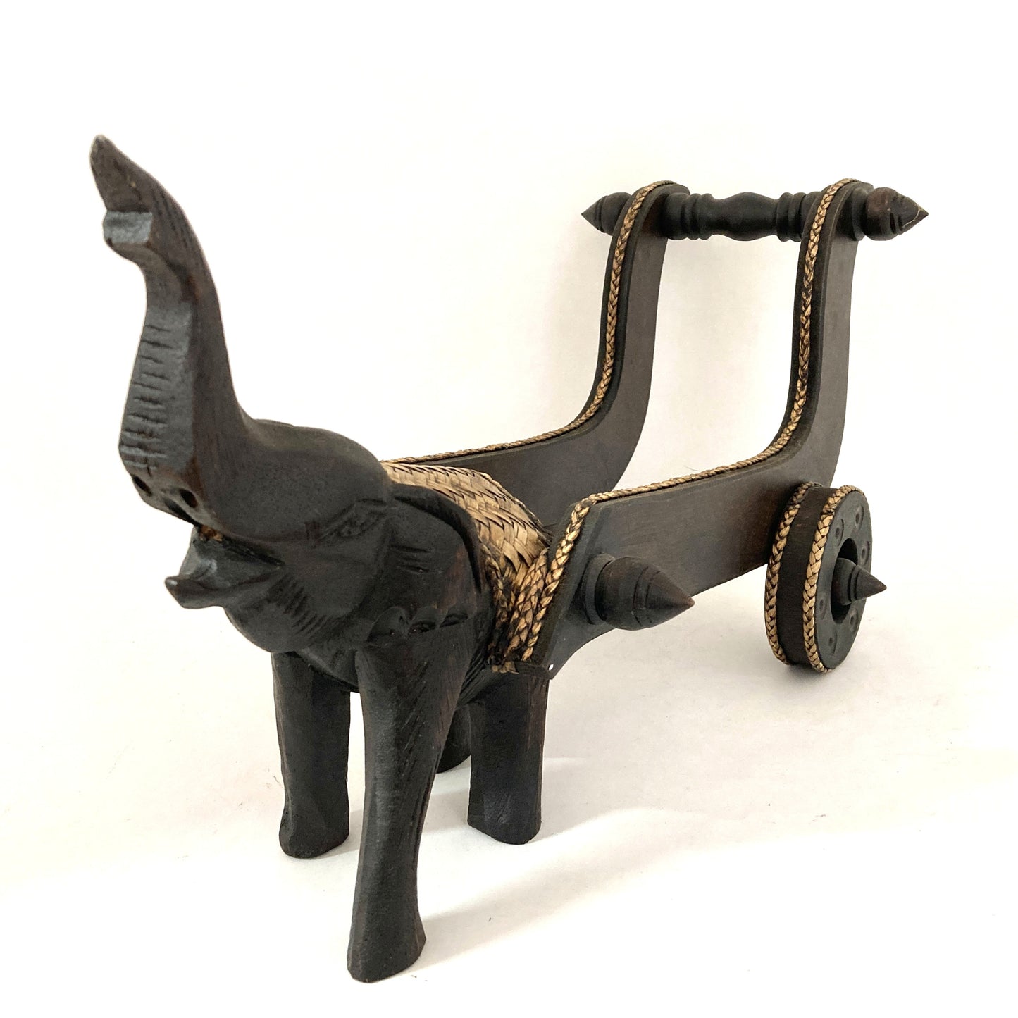 ゾウ木彫りワインラック　ハンドメイド　押し車