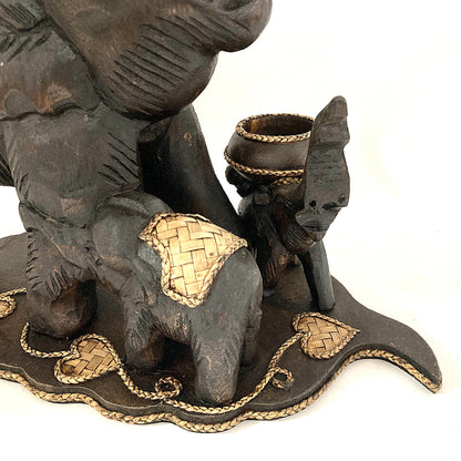 ゾウ木彫りワインラック　ハンドメイド　親子
