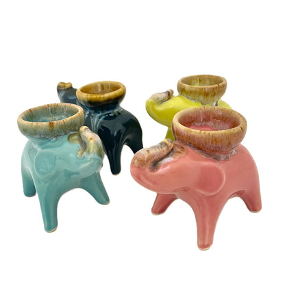 ゾウのお香立て　4カラー　アジアン陶器
